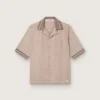 Camisas de manga corta para hombre en lana fresca gris con rayas finas