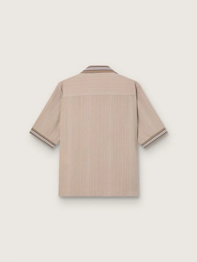 Camisas de manga corta para hombre en lana fresca gris con rayas finas