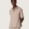 Camisas de manga corta para hombre en lana fresca gris con rayas finas