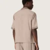 Camisas de manga corta para hombre en lana fresca gris con rayas finas
