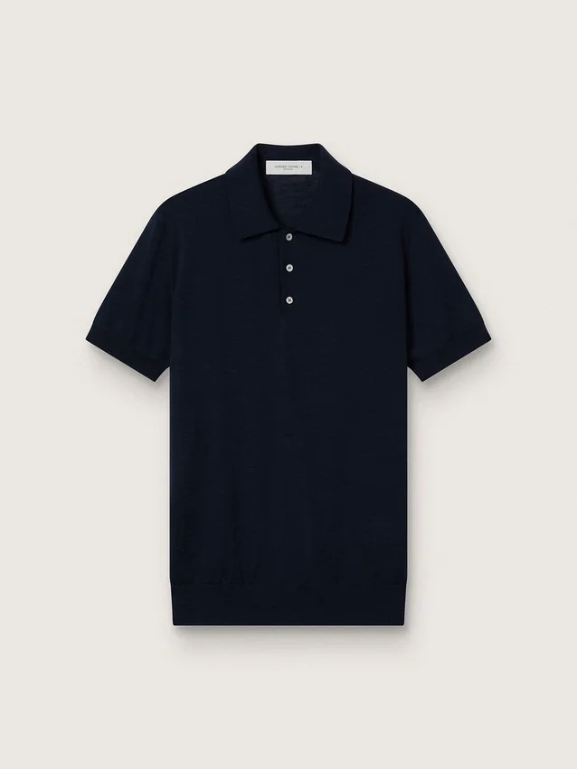 Camisas de manga corta para hombre en lana merino azul marino