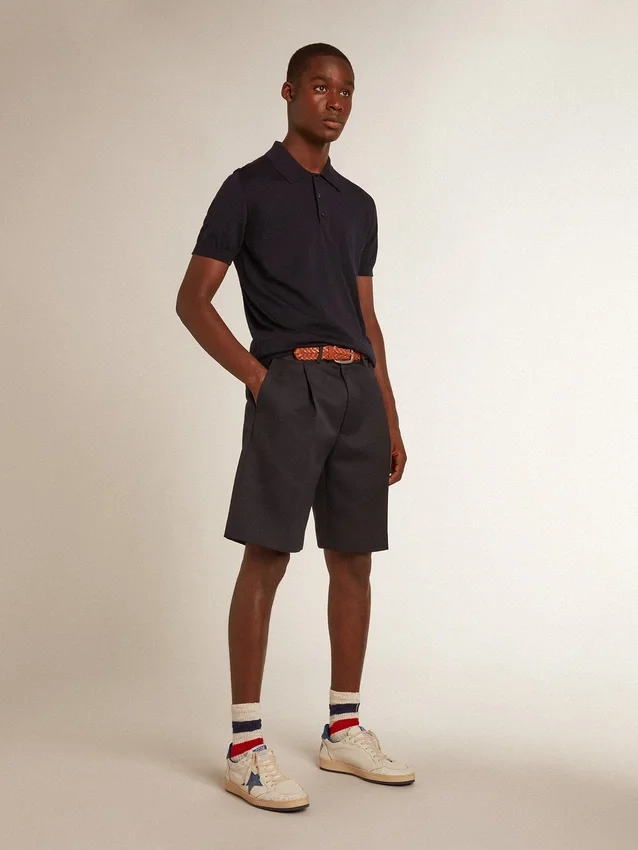 Camisas de manga corta para hombre en lana merino azul marino