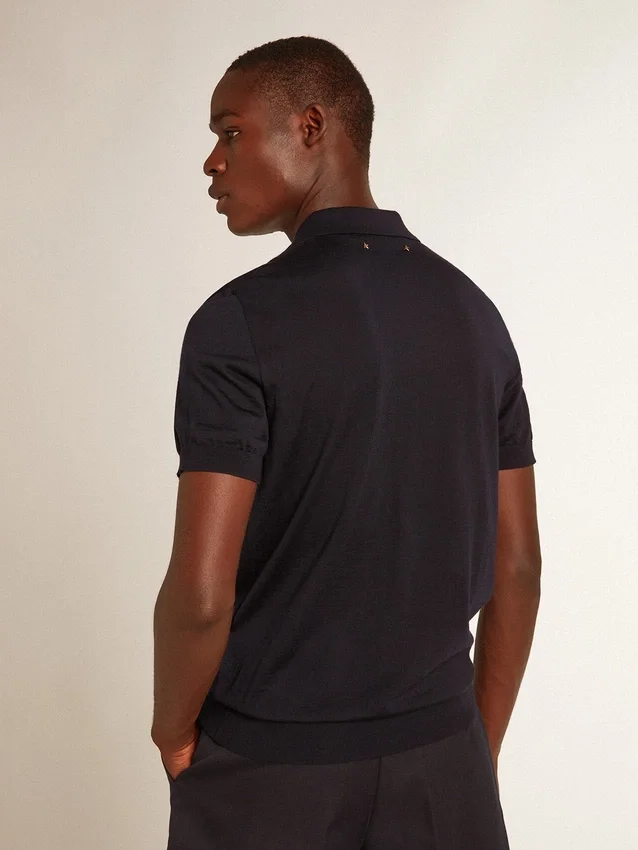 Camisas de manga corta para hombre en lana merino azul marino
