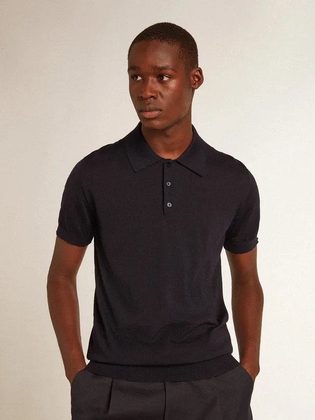 Camisas de manga corta para hombre en lana merino azul marino