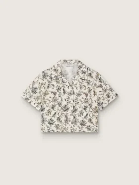 Camisas de manga corta para niñas Journey en lona de algodón blanca con estampado floral verde