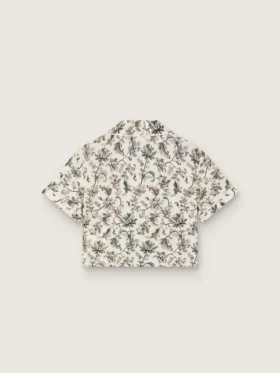 Camisas de manga corta para niñas Journey en lona de algodón blanca con estampado floral verde