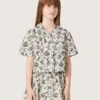 Camisas de manga corta para niñas Journey en lona de algodón blanca con estampado floral verde
