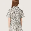Camisas de manga corta para niñas Journey en lona de algodón blanca con estampado floral verde