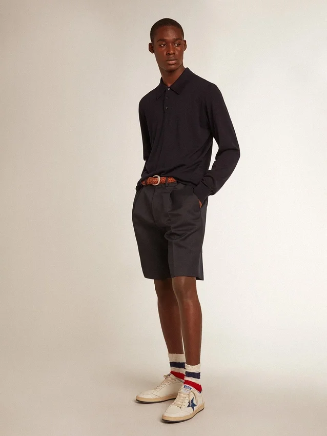 Camisas de manga larga para hombre en lana merino azul marino