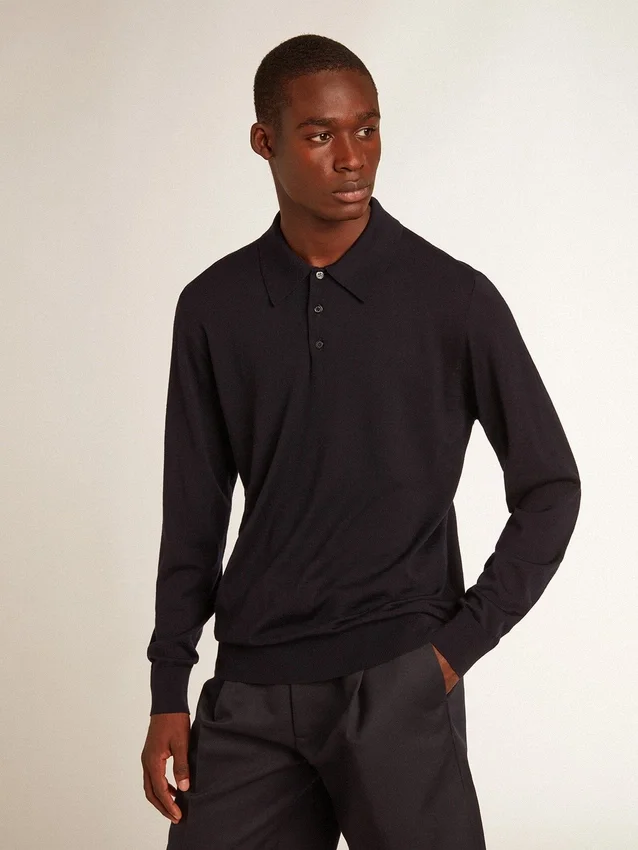 Camisas de manga larga para hombre en lana merino azul marino