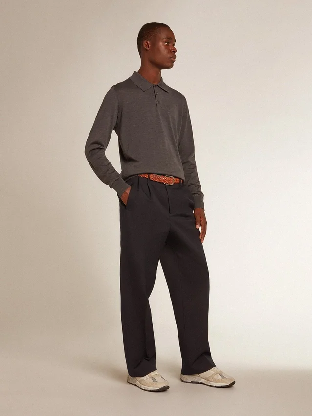 Camisas de manga larga para hombre en lana merino gris