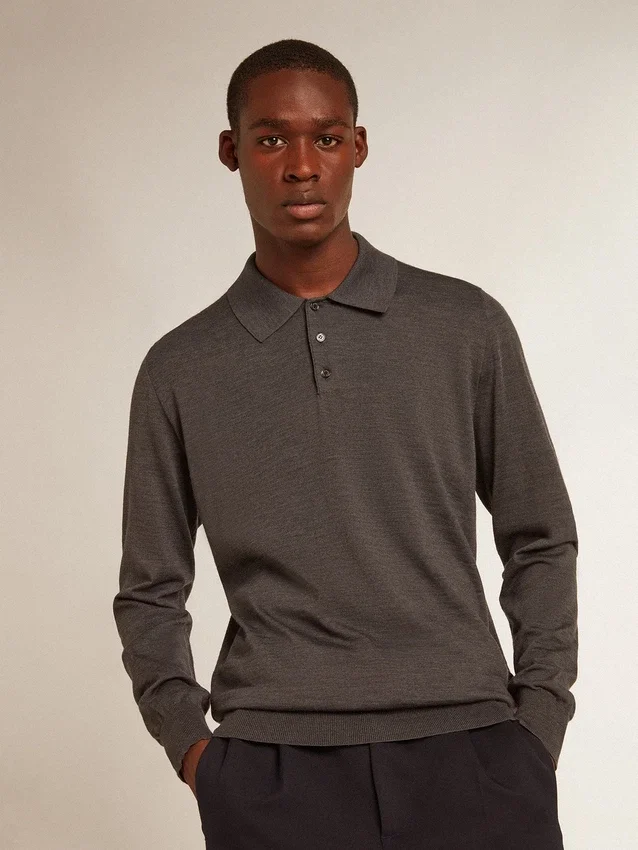 Camisas de manga larga para hombre en lana merino gris