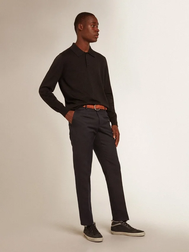 Camisas de manga larga para hombre en lana merino negra