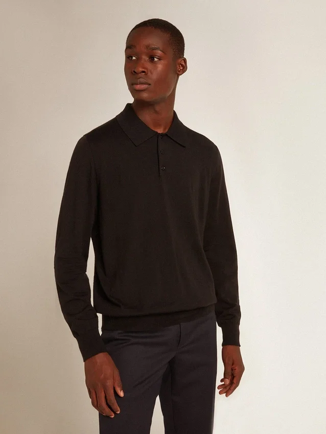 Camisas de manga larga para hombre en lana merino negra