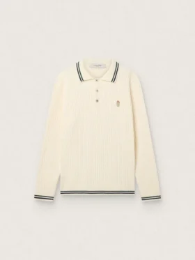 Camisas de manga larga para hombre en tejido de punto blanco con bordes en contraste y un broche removible