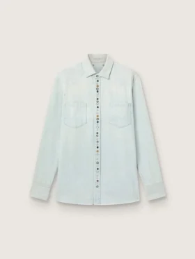 Camisas de mezclilla decoloradas para hombre con tachuelas martilladas
