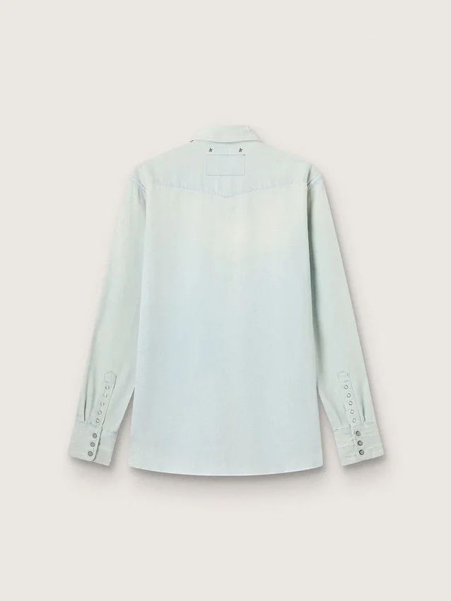 Camisas de mezclilla decoloradas para hombre con tachuelas martilladas