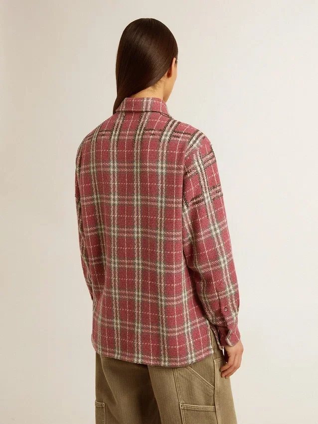 Camisas de mujer con bordado de cuadros en rosa, arena y gris