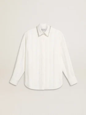 Camisas de mujer con diseño de rayas verticales y bordado de cristales