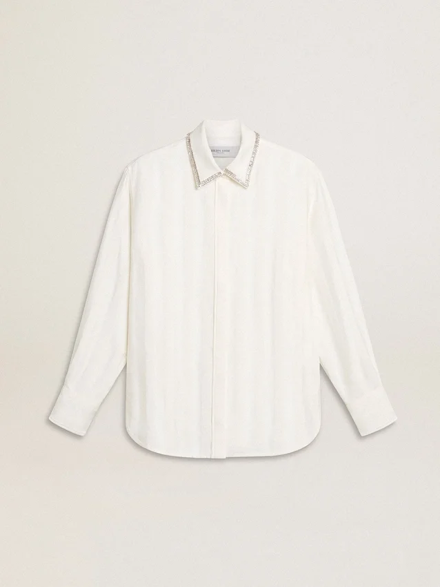 Camisas de mujer con diseño de rayas verticales y bordado de cristales