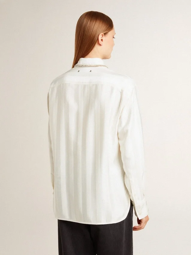 Camisas de mujer con diseño de rayas verticales y bordado de cristales