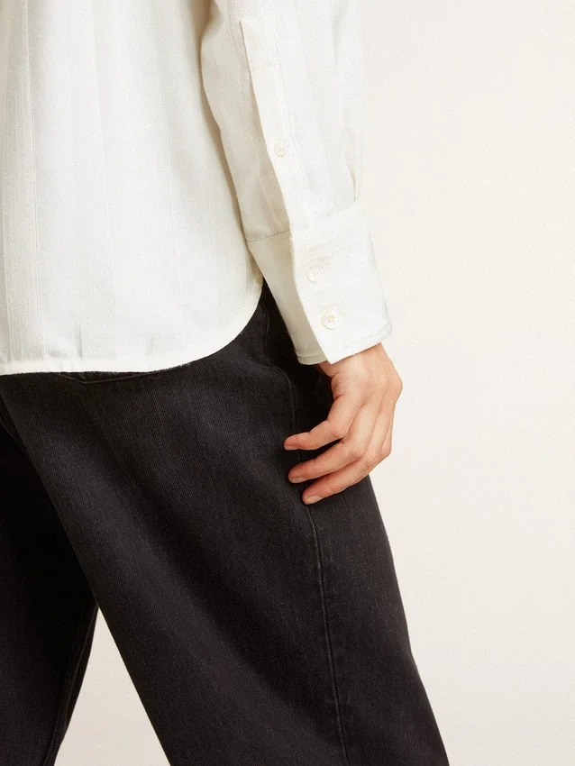 Camisas de mujer con diseño de rayas verticales y bordado de cristales
