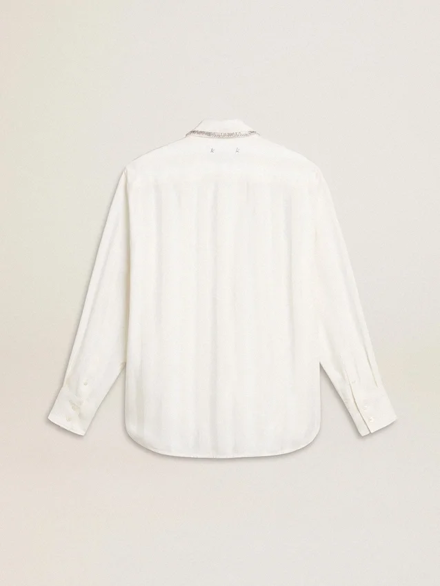 Camisas de mujer con diseño de rayas verticales y bordado de cristales
