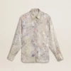 Camisas de mujer con estampado floral multicolor de lentejuelas