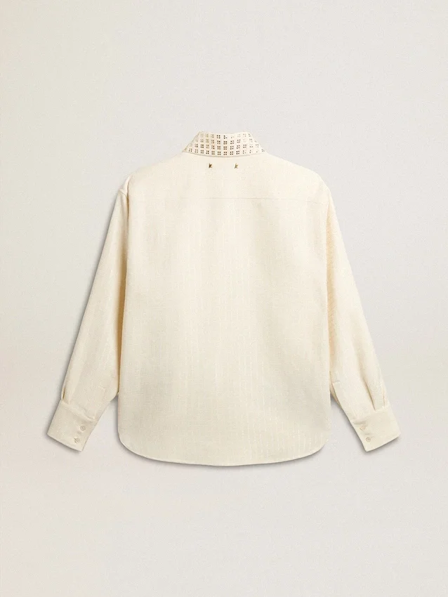 Camisas de mujer de mezcla de viscosa y algodón con cuello adornado con cristales