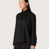 Camisas de mujer en sarga de lana negra con bordado floral de cuentas de cristal