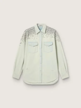 Camisas de mujer estilo boyfriend decoloradas con cristales cabujón