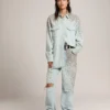 Camisas de mujer estilo boyfriend decoloradas con cristales cabujón