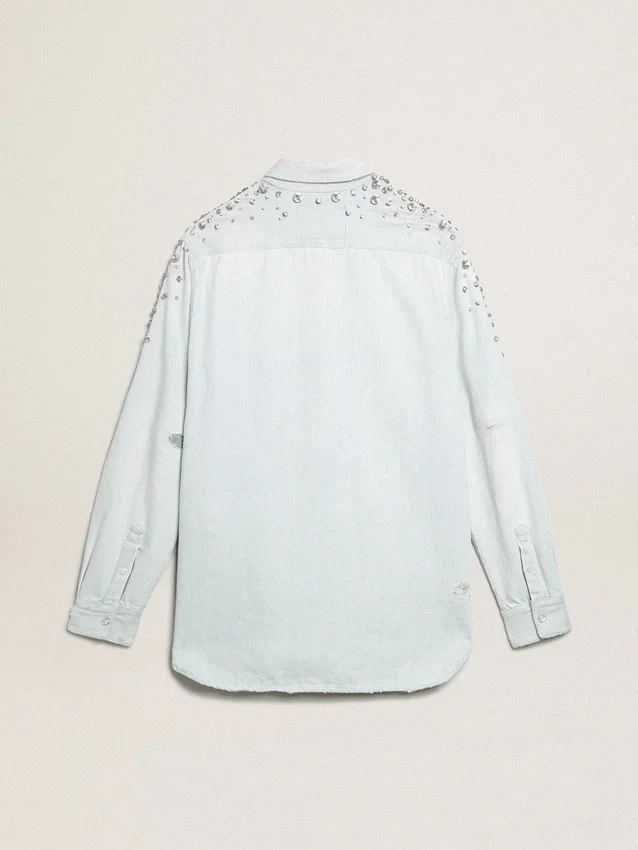 Camisas de mujer estilo boyfriend decoloradas con cristales cabujón