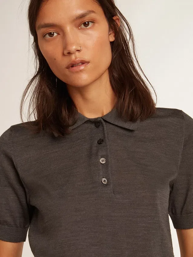 Camisas de polo para mujer de lana merino antracita