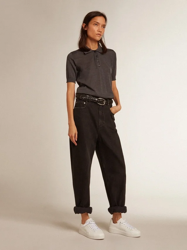Camisas de polo para mujer de lana merino antracita