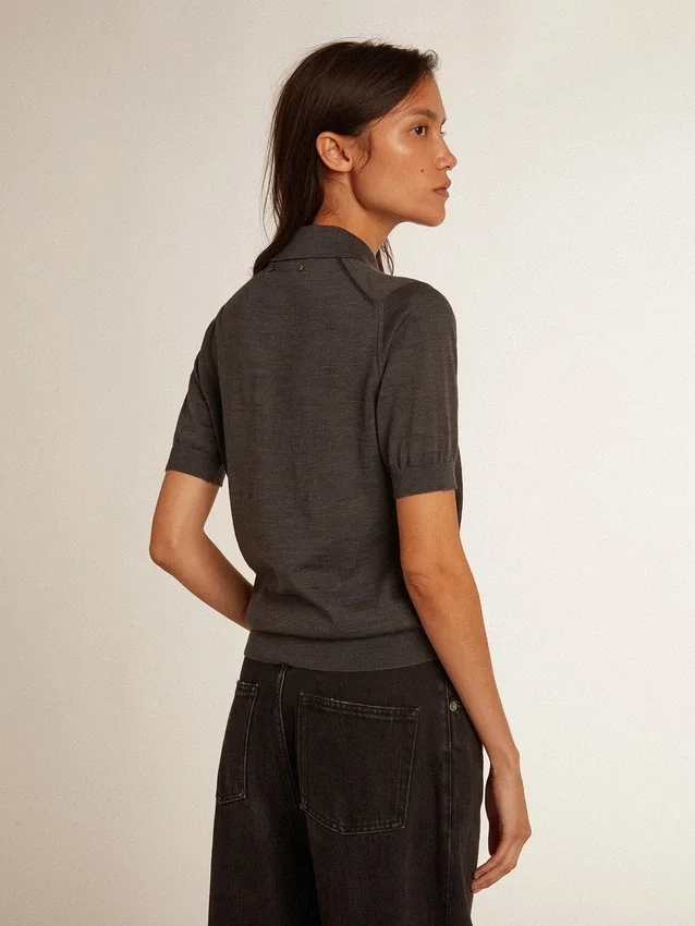 Camisas de polo para mujer de lana merino antracita