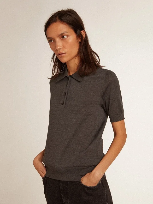 Camisas de polo para mujer de lana merino antracita