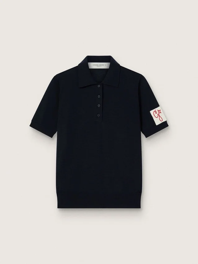 Camisas de polo para mujer de lana merino azul marino