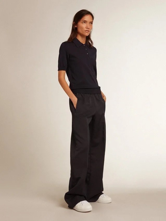 Camisas de polo para mujer de lana merino azul marino