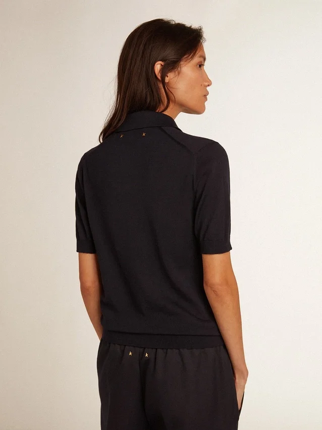Camisas de polo para mujer de lana merino azul marino