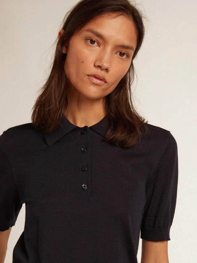 Camisas de polo para mujer de lana merino azul marino