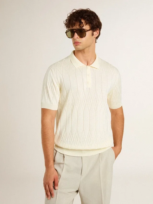 Camisas de punto jacquard blancas para hombre