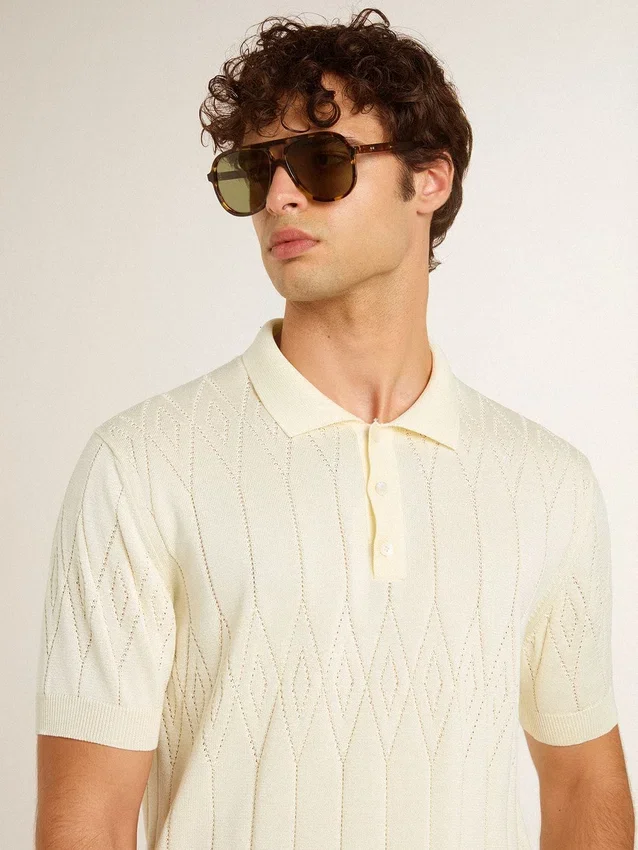 Camisas de punto jacquard blancas para hombre