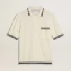 Camisas de punto para hombre en blanco desgastado con ribetes azules