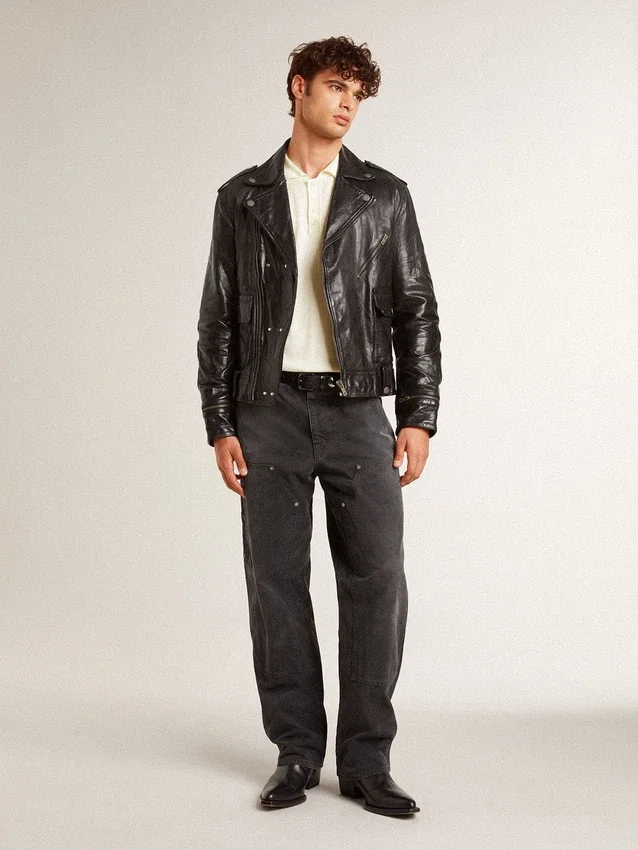 Camisas de punto para hombre en blanco desgastado con ribetes azules