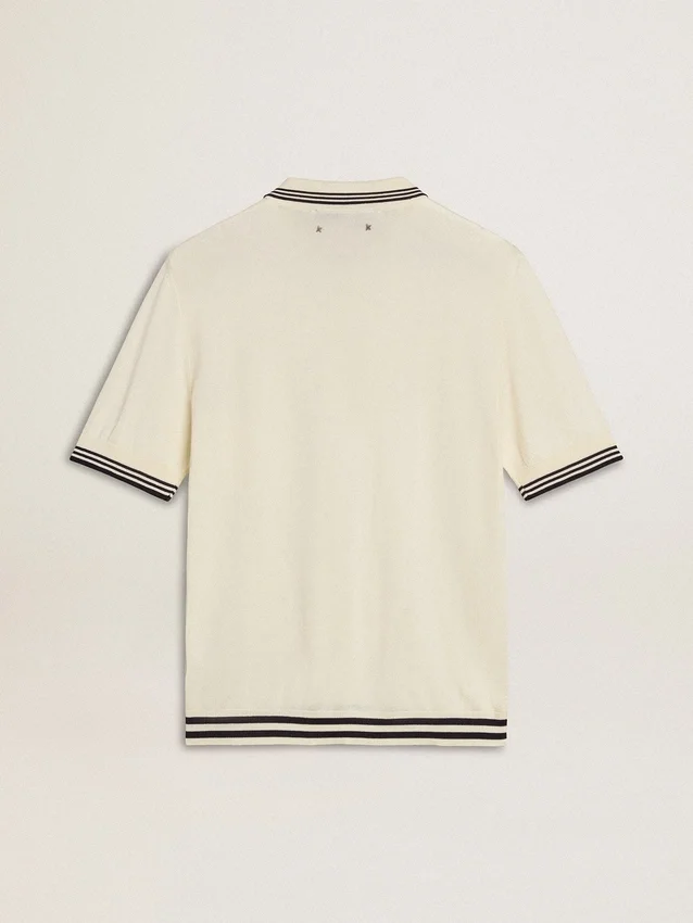 Camisas de punto para hombre en blanco desgastado con ribetes azules