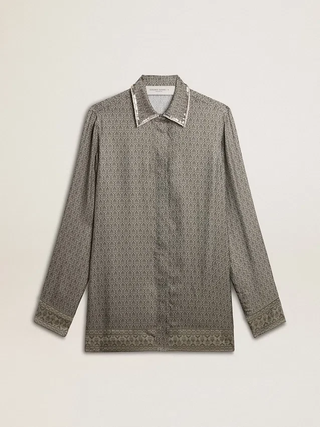 Camisas de seda con mezcla de viscosa para mujer, color verde y con estampado floral
