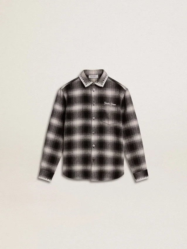 Camisas infantiles a cuadros blancos y negros con bordado blanco