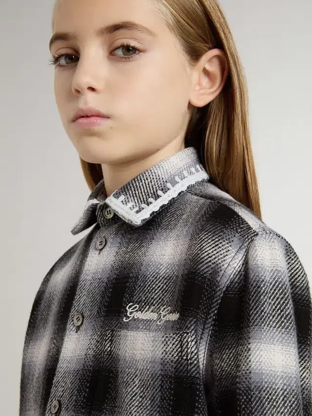 Camisas infantiles a cuadros blancos y negros con bordado blanco