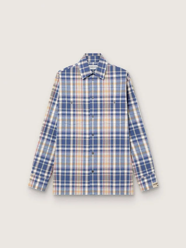 Camisas oversize para hombre de algodón a cuadros en índigo y beige